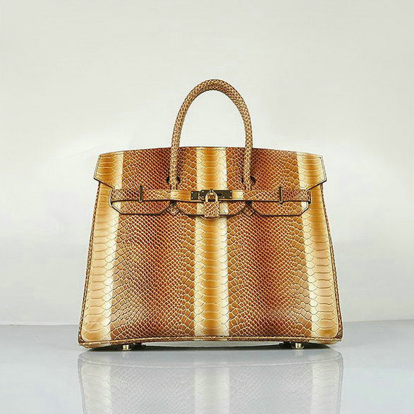 H6089 Hermes Birkin 35CM caffﾨﾨ chiaro serpente del cuoio Borsa Gol